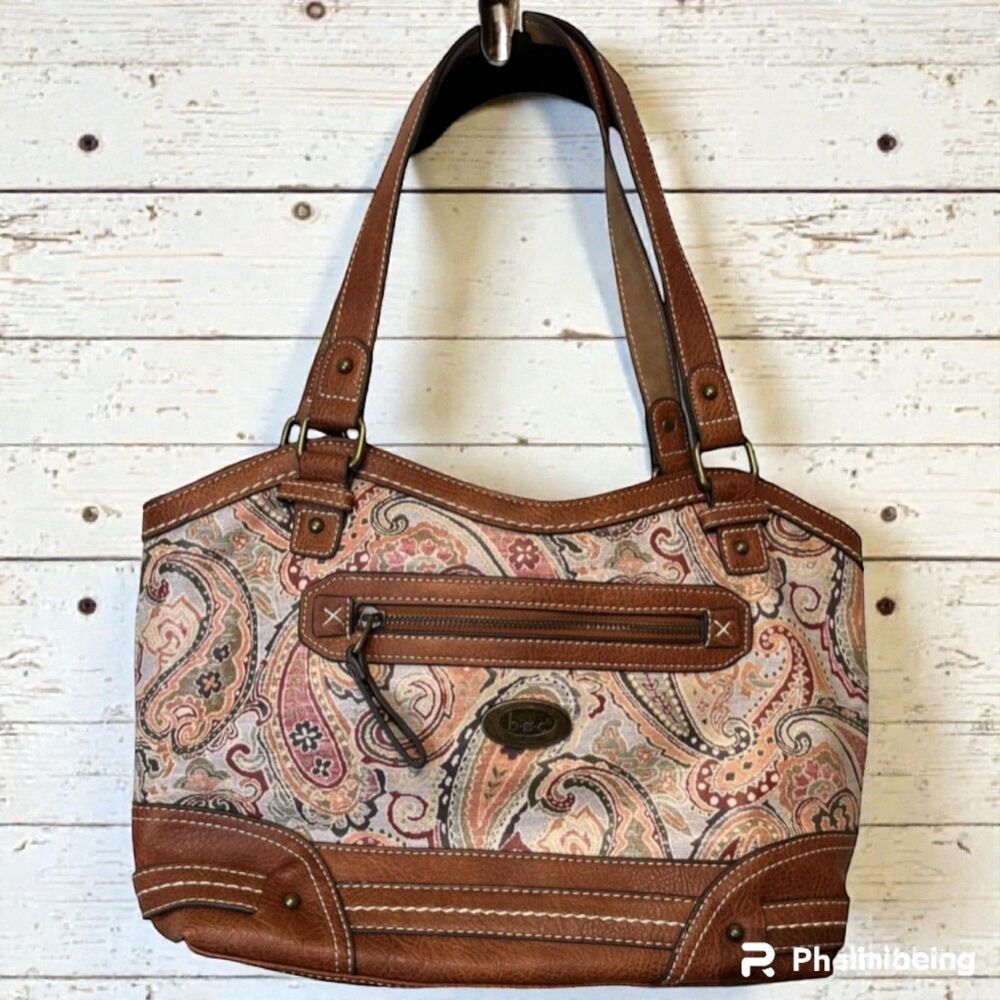 boc Barton Paisley Tote Purse Bag -Olive Multi Saddle Print